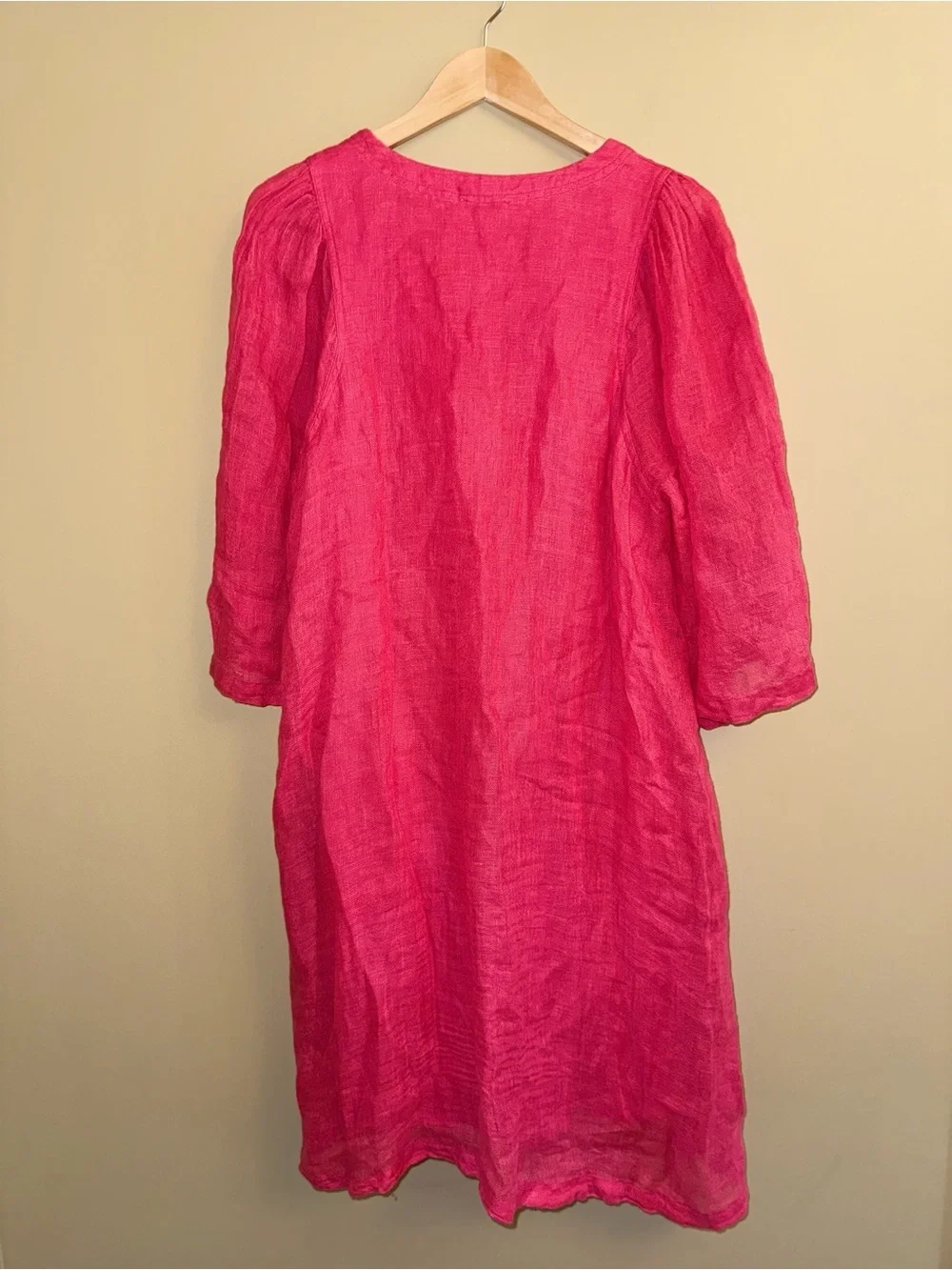 Sundance Linen Vneck Whimsical Midi Dress L Coral Pockets Vacation Resort Flowy
